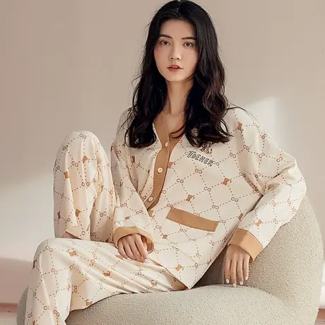 猫人睡衣女春秋冬季2023年新款纯棉长袖女士新中式全棉家居服套装图片