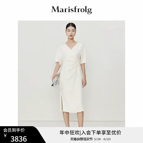 【桑蚕丝】玛丝菲尔23夏季新品乳白色光泽修身名媛设计感连衣裙图片