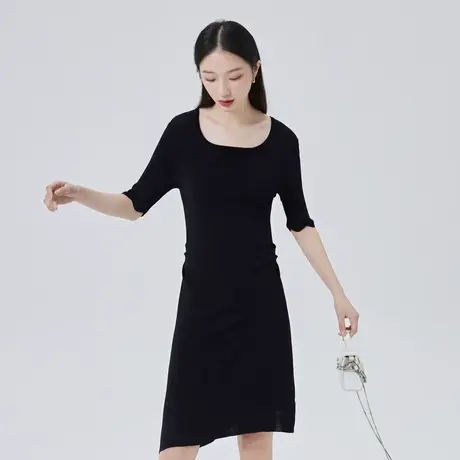 艾莱依小个子气质显瘦针织连衣裙女夏季新款时尚感简约短袖中长裙图片