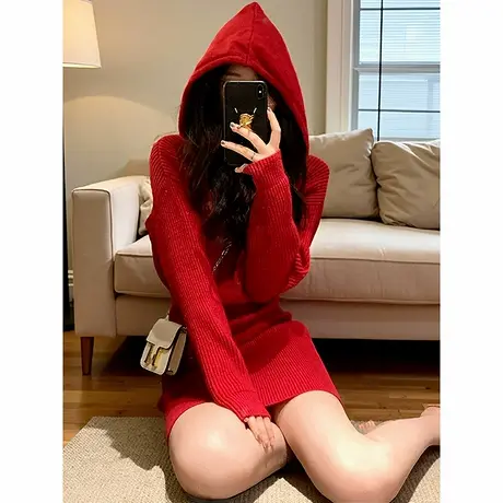 唐狮秋季长袖连衣裙时髦显瘦连帽春秋高级感小个子减龄连衣裙tu图片