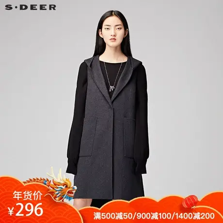 sdeer圣迪奥冬装新款连帽双面尼毛呢马甲S17481660商品大图
