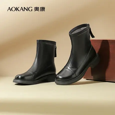 【门店发货】奥康女鞋 冬季新款时尚中筒烟管靴女士靴子简约舒适商品大图