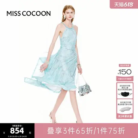 可可尼COCOON2025夏季新碎花针织抽绳编织领连衣裙女图片