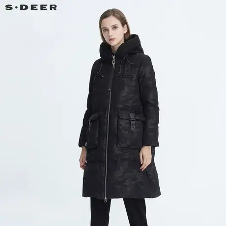 【直播间专属】sdeer圣迪奥高领连帽迷彩字母长款羽绒服S20482449图片