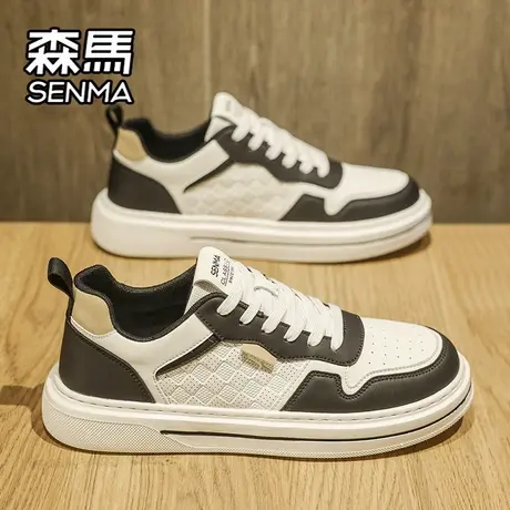 森马男鞋春秋百搭休闲低帮小白鞋真皮运动防水防滑厚底增高小白鞋图片