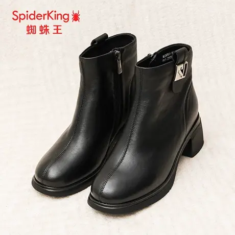 SPIDER KING/蜘蛛王正品切尔西女靴2025冬新款加绒羊皮气质粗高跟商品大图