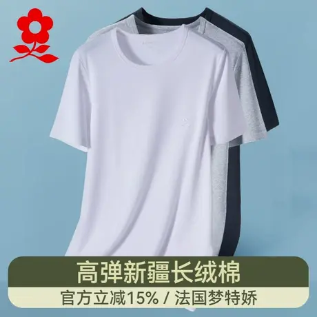 MONTAGUT/梦特娇棉质短袖男士夏季内穿修身白色打底衫半袖上衣HD图片