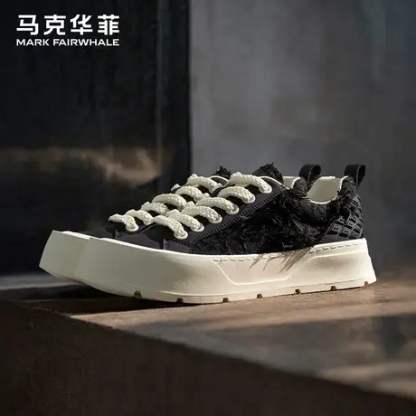 马克华菲开口笑帆布鞋男款2025新款秋冬厚底韩版百搭休闲运动板鞋图片