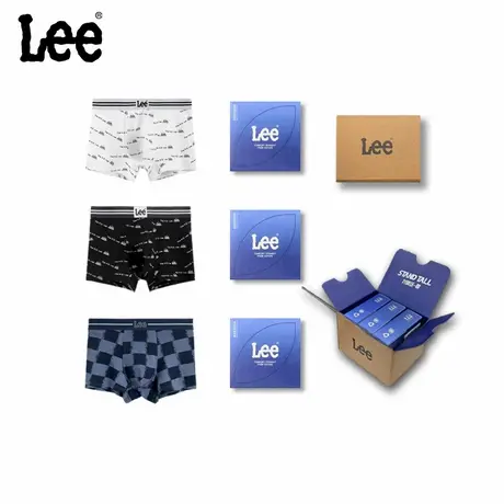 Lee品牌高档内衣字母满印设计感时尚潮流纯棉内裤贴身短裤三条装图片