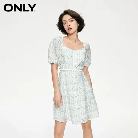 ONLY奥莱夏季新款甜美方领灯笼袖满印A字短款连衣图片