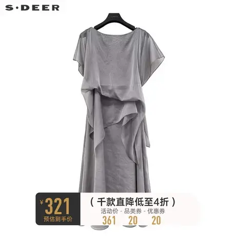 sdeer圣迪奥女装圆领不规则雪纺短袖连衣裙S223Z12R5图片