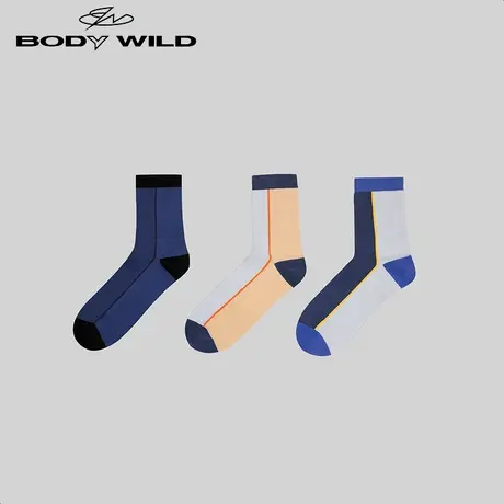 BODYWILD休闲简约时尚袜子运动条纹男士棉质中筒袜百搭经典复古男图片