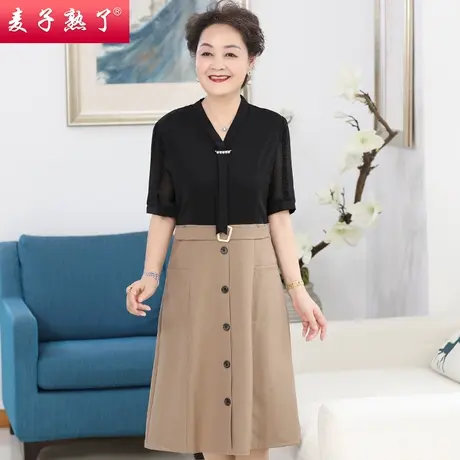 妈妈夏装短袖连衣裙2022新款打底裙子减龄洋气质50岁中老年人女装图片