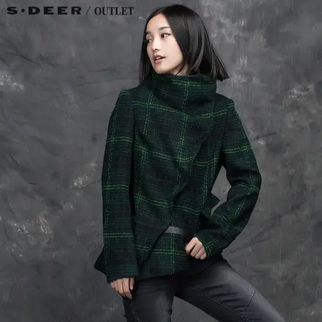 【新品】sdeer圣迪奥女装学院格纹斜襟利落外套S15482255图片