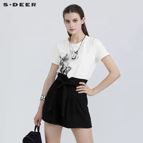 sdeer圣迪奥女夏季简约圆领印花基本款短袖T恤S21280138图片
