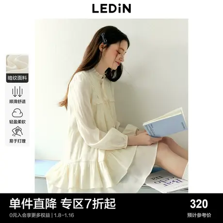 乐町花朵暗纹长袖娃娃裙24春季新款宽松A版衬衫裙甜美浪漫小白裙图片