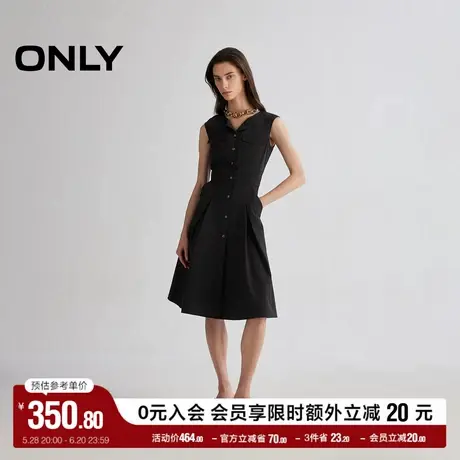 ONLY奥莱2025夏季新款工装风无袖弹力松紧显瘦翻领中长款连衣裙女图片
