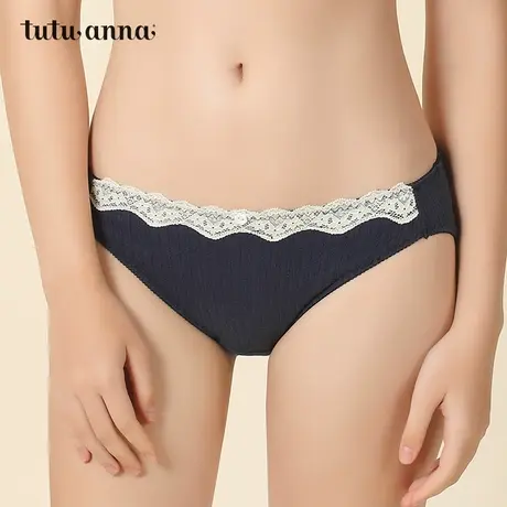 tutuanna中腰内裤 女 棉质舒适透气甜美可爱纯色蕾丝边三角裤女图片
