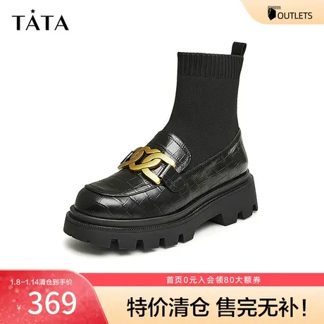 Tata/他她2022冬时尚圆头时装靴厚底女袜靴新款7FNZ6DZ2图片
