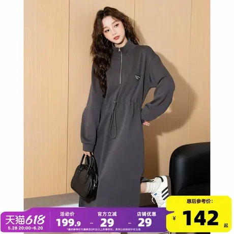 唐狮入秋休闲卫衣连衣裙女长裙秋季新款小个子女装长袖宽松收腰t6图片