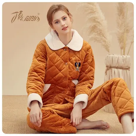 顶瓜瓜可外穿冬季加厚夹棉睡衣女士秋冬棉袄保暖家居服套装新品商品大图