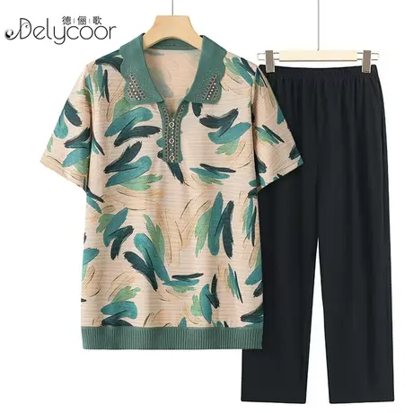 妈妈装2023夏装新款中老年女装洋气时尚套装奶奶短袖T恤针织衣服图片