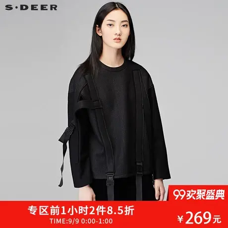 sdeer圣迪奥外套春女2018新款可拆卸飘带装饰毛呢上衣冬Y17482210商品大图