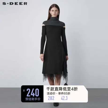 sdeer圣迪奥女装春装网纱不规则针织两件套连衣裙S221Z1252图片