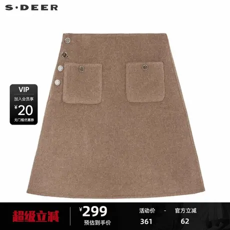 sdeer圣迪奥女装小香风套装格纹A字双面呢短裙S233Z1306图片
