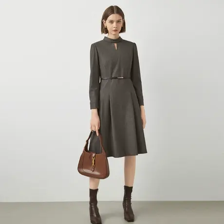 LANCY/朗姿冬季新款复古格纹连衣裙子女收腰高级感显瘦裙子图片