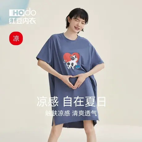 红豆女士睡裙棉质春夏卡通短袖裙子居家服大码可外穿睡衣女家居服商品大图