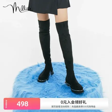 millie's/妙丽21冬商场同款弹力绒布时尚显瘦过膝女长靴SCX51DC1商品大图