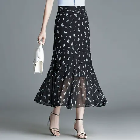 气质碎花鱼尾半身裙女夏季薄款2025新款修身高腰包臀裙通勤中长裙图片