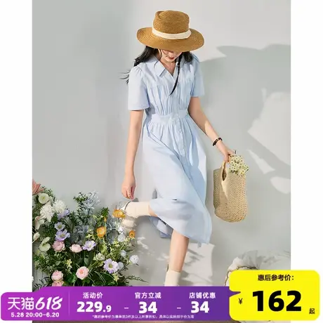 唐狮2025夏新款女V领短袖修身连衣裙翻领田园风出游仙女裙气质l3图片