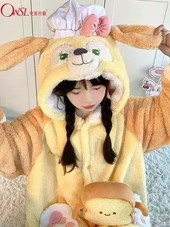 毛毯可爱卡通连帽睡袍加厚珊瑚绒睡衣套装图片