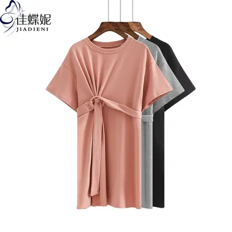 夏季纯白宽松休闲新款韩版圆领短袖打底连衣裙体恤女装内搭T恤图片