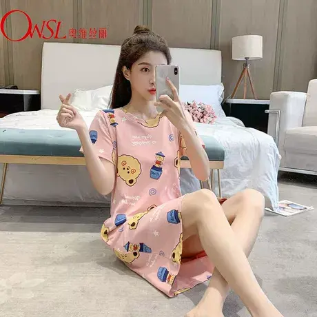 睡裙女夏季棉短袖薄款可爱少女卡通宽松大码可外穿睡衣图片