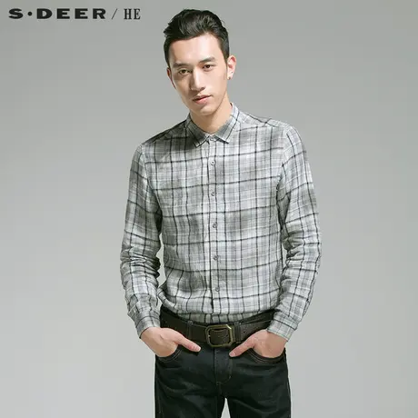 sdeerhe圣迪奥男装2017秋装休闲时尚亚麻格子长袖衬衫H14170595图片