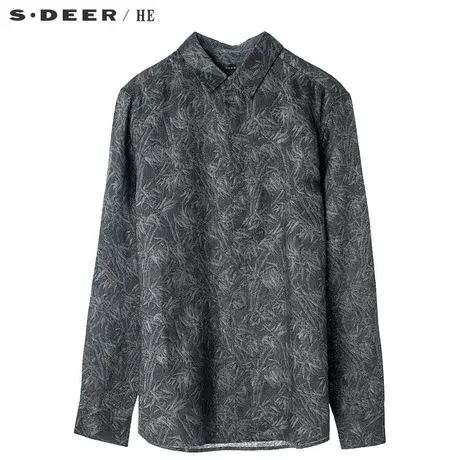 sdeerhe圣迪奥男装时尚个性设计翻领印花暗门襟设计衬衫H16370563图片