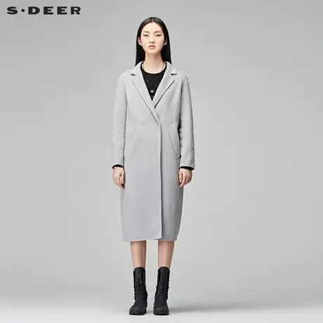sdeer圣迪奥女装简约纯色平驳领毛呢长款外套S17481810图片