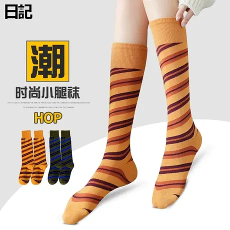 袜子女秋天薄ins潮小腿袜日系中筒堆堆袜半截高筒黑色长筒袜街头图片