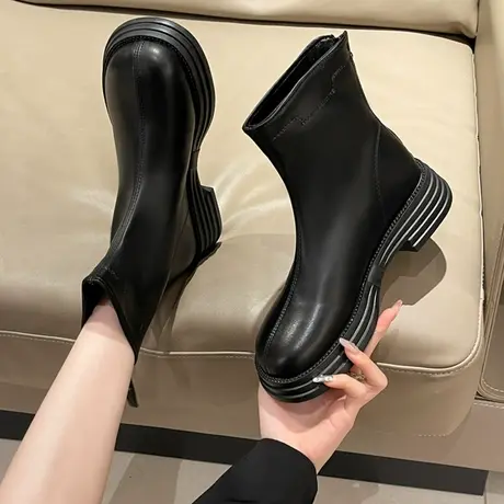 靴子女爆款短靴女2023年新款秋冬季平底马丁靴小踝靴切尔西靴短筒商品大图
