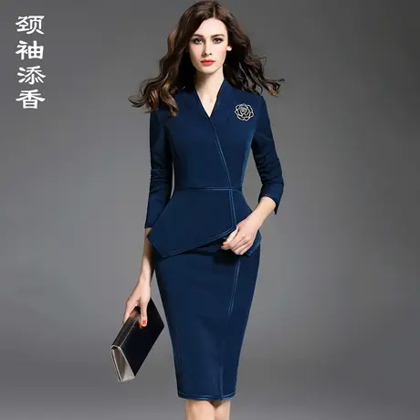颈袖添香2025秋新款职业连衣裙V领荷叶边高腰女装气质女神范裙子图片
