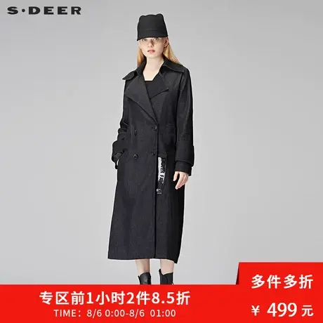 sdeer圣迪奥女秋季复古质感贴布装饰长款直筒外套S17381853图片