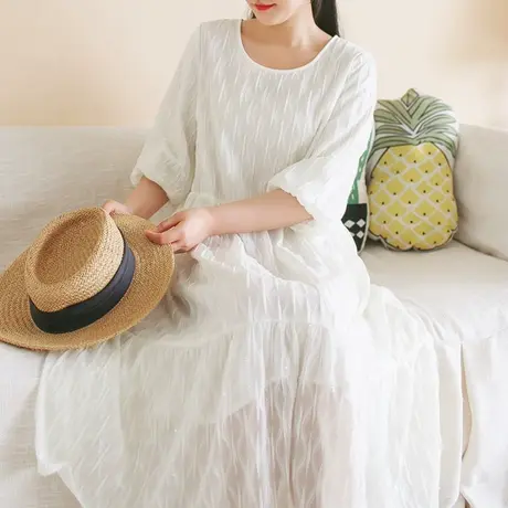 夏新品重工立体亮丝仙女裙大码圆领五分袖连衣裙图片
