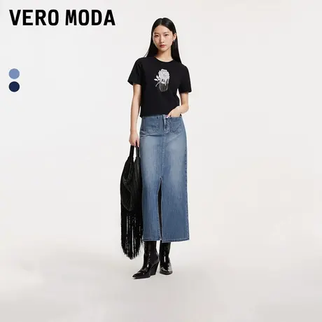 Vero Moda半身裙24秋新款显瘦纯色纯棉休闲牛仔半身长裙324237005图片