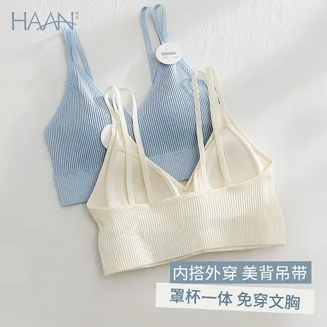 春夏新款罗纹美背裹胸内衣女士文胸无钢圈固定薄杯小胸抹胸式打底图片