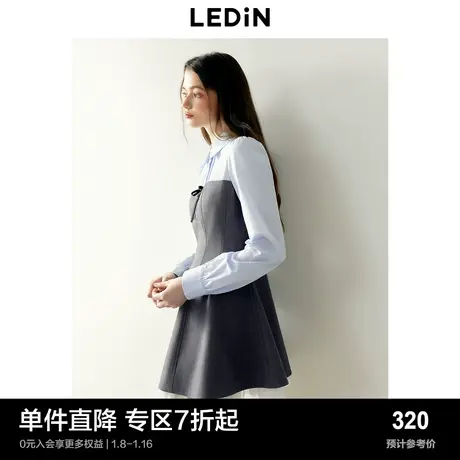 乐町格雷系西装裙春季新款假两件连衣裙收腰公主裙伞摆长袖蓬蓬裙图片