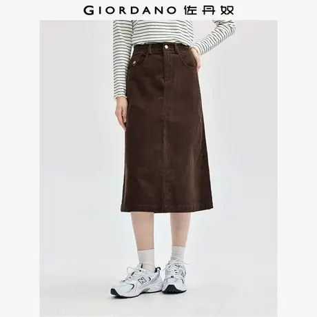 佐丹奴裙子女装纯棉灯芯绒三角表袋装饰梭织半身裙 05464699图片