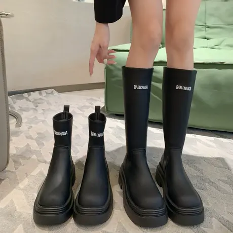 长筒靴女2023年春秋季新款英伦风法式显瘦时装靴子粗跟厚底骑士靴商品大图